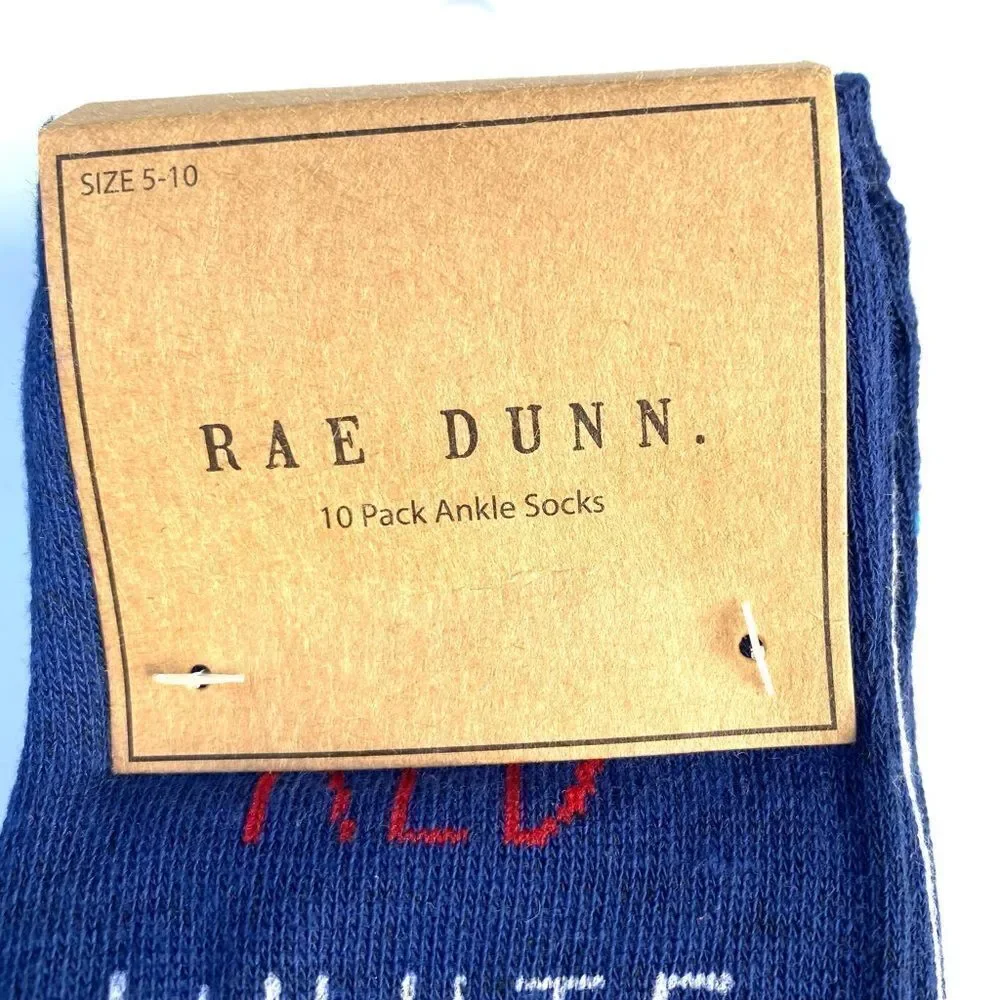 Rae Dunn Patriotic Ankle Socks 10pk Red White Blue NWT